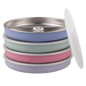 Stainless Steel Divided Plates + Silicone Sleeve and Storage Lid | Baby, Toddler, Kids | Dinner & Snack Plates | 4 Pack