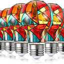 Tarpop 6 Pack Stained Glass Light Bulbs A19 2w (25w Equivalent) E26 Base Rainbow Painted Lightbulb LED Mosaic Stained Glass Lightbulb Multi Colored Colorful Light Bulbs for Home Party Decoration