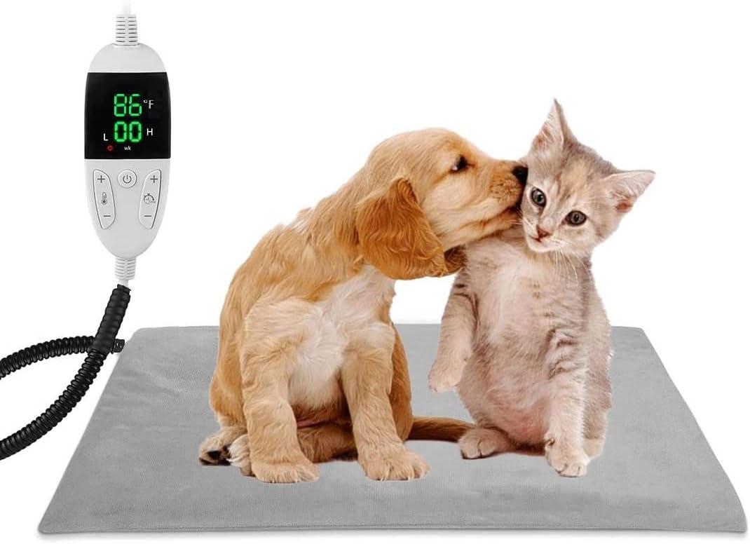 Pet Heating Pad, Temperature Adjustable Heated Bed, Digital Display Smart Heating Mat with Anti-bite Wire and Waterproof for Dogs, Cats,Rabbits,Chicken,etc (Small) (Small)