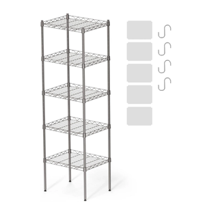 5 Tier Shelves, 16.9"x 13"x 53.9" Utility Rack Shelf, Metal Storage Shelving, Adjustable Wire Shelving Units, Heavy Duty Storage Organizer for Garage Laundry Office, Silver
