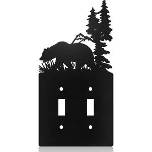 Lothee Metal Bear Switch Cover Moose Tree Mountain Elk Black Light Plate Forest Outlet Cover Toggle Switch Wall Plate Cover for Home Bedroom(Duplex Toggle)