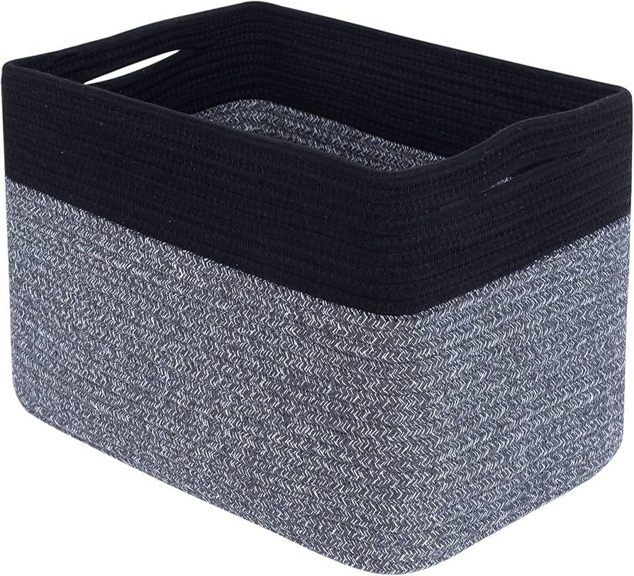 MINTWOOD Design Storage Basket for Shelves, Decorative Baskets for Organizing, Book Basket, Storage Cube Bin Box, Woven Closet Organizer, Pantry Closet and Shoe Basket, Gray