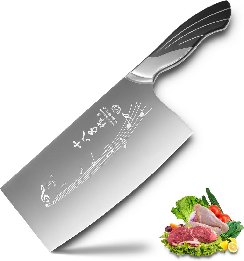 SHI BA ZI ZUO 7 Inch Chinese Kitchen Knife Vegetable Knife Professional Chef Knife with Stainless Steel Full Tang Cast Steel Handle