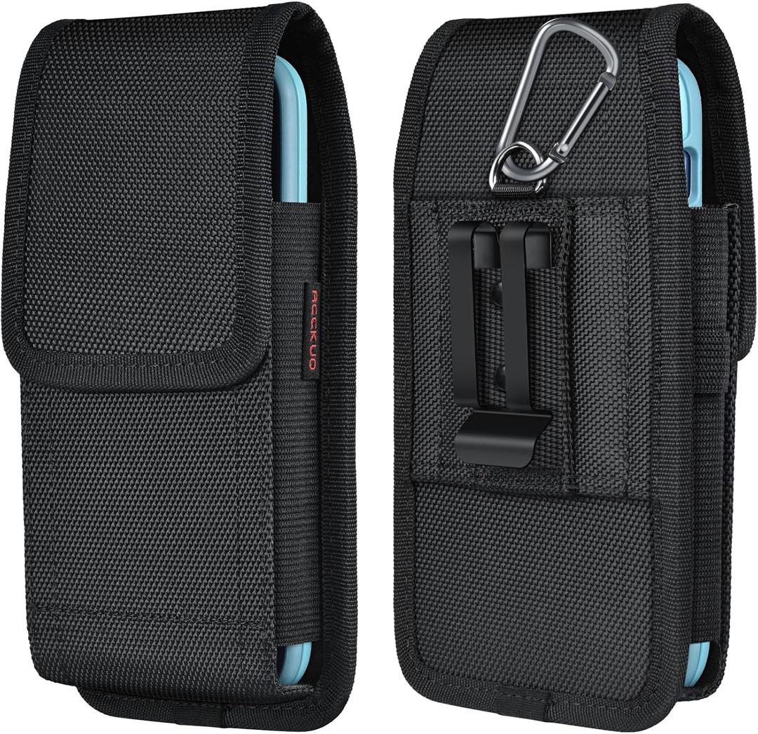 ACCKUO Phone Holster for Belt with Metal Clip and Magnetic Closure Compatible with iPhone 17 Air, 16/15/14/13/12 Pro Max, Galaxy S26/S25/S24/S23/S22 Plus & FE for Everyday Protection, L-Black