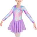 Girls Gymnastics Leotards with Skirt Ballet Tutu Dance Dress Toddler Kid Flutter Sleeve Mermaid Gymnastic Dancewear 2-11Y (4-5T, Purple)