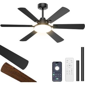 52 Inch Ceiling Fans with Lights, Upgraded 6 Blade Design, Remote Control, Ultra Quiet Reversible DC Motor, 6 Speeds, 3CCT Dimmable LED, Memory Function, Double Sided Blade for Bedroom Livingroom