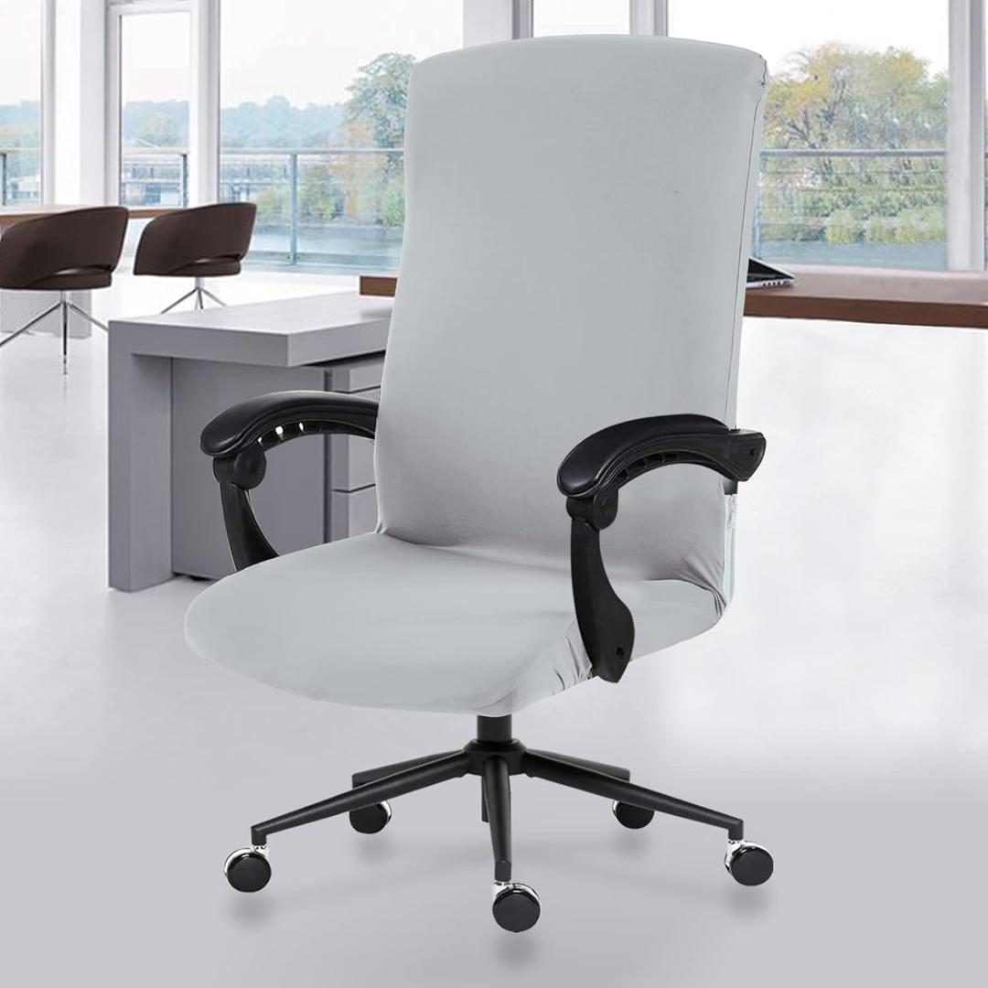 DIVA EN CAMINO DEC Stretch Computer Office Chair Cover with Durable Zipper - Universal Washable Removable Spandex Rotating Boss Chair Slipcovers - Anti-dust Soft Desk Chair Seat Protector for Pets (Light Gray)