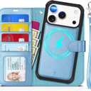 TUCCH Removable Case Wallet for iPhone 17 Pro (6.3") 2025, Detachable Wrist Strap, Wireless Charging, Stand, 4 Card Slots RFID Blocking, 2-in-1 Magnetic, PU Leather Shockproof Cover, Pearly Light Blue