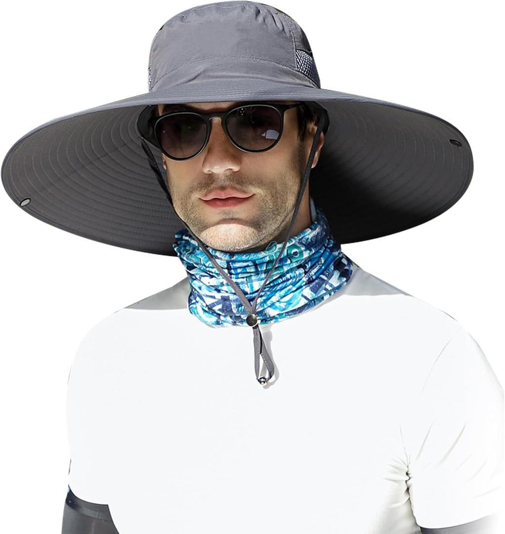 ALANGDUO XXL Big Head & Super Wide Brim Sun Hats for Men, XXL Large Fishing Sun Hat for Safari Gardening,Hiking