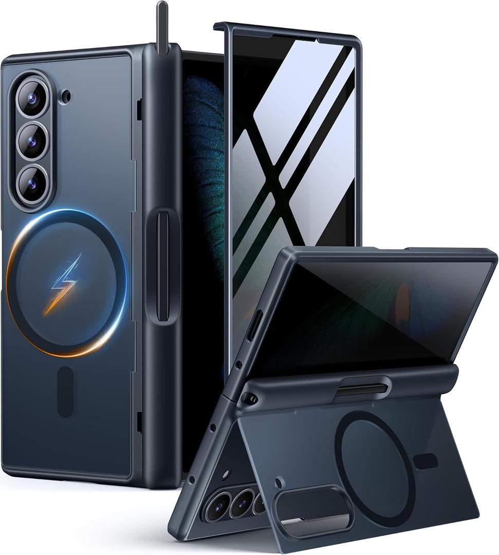 MOBOSI for Z Fold 6 Case with Privacy Screen Protector [Compatible with Magsafe], [Built-in Kickstand&Full Body Hinge Protection] Shockproof Phone Cover, Black | Upgraded, Built-in Kickstand, Screen Protector, Hinge Protection, Shockproof