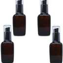 MYOC 4 Pcs Amber Square Glass Lotion Bottle Refillable Lotion Containers with Black Pump Head and Cap Empty Cosmetic Containers Portable Travel Dispenser Jars Pots for Makeup Cream 50ml/1.7oz