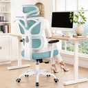 Ergonomic Office Chair High Back Desk Chair with Lumbar Support, Breathable Mesh Computer Chair with Adjustable Armrests Height, Reclining Swivel Big and Tall Gaming Chair for Home Office(Light Blue) (1 Pack)