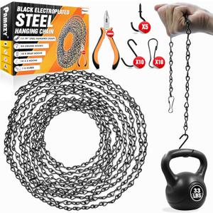 [Upgraded] 79 Black Electroplated Steel Hanging Chain with S-Hooks, Snap Hooks, Ceiling Hooks & Pliers, 33LBS Load Capacity, Adjustable Length for Hanging Bird Feeders, Planters, Lanterns, Billboards