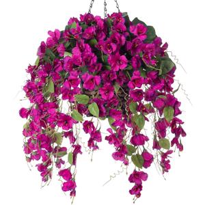 Artificial Fake Hanging Hibiscus Flowers Plants Baskets for Outdoor Decoration, Faux Silk Hibiscus Long Vines in Planter UV Resistant Realistic Flowers for Outside Porch Patio Home Decor(Purple 2)