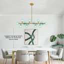 Mid Century Modern Gold Chandelier with Green Glass Rectangle Pendant Fixtures Linear Sputnik Chandeliers for Kitchen Island Dining Room Over Table, 16 Lights
