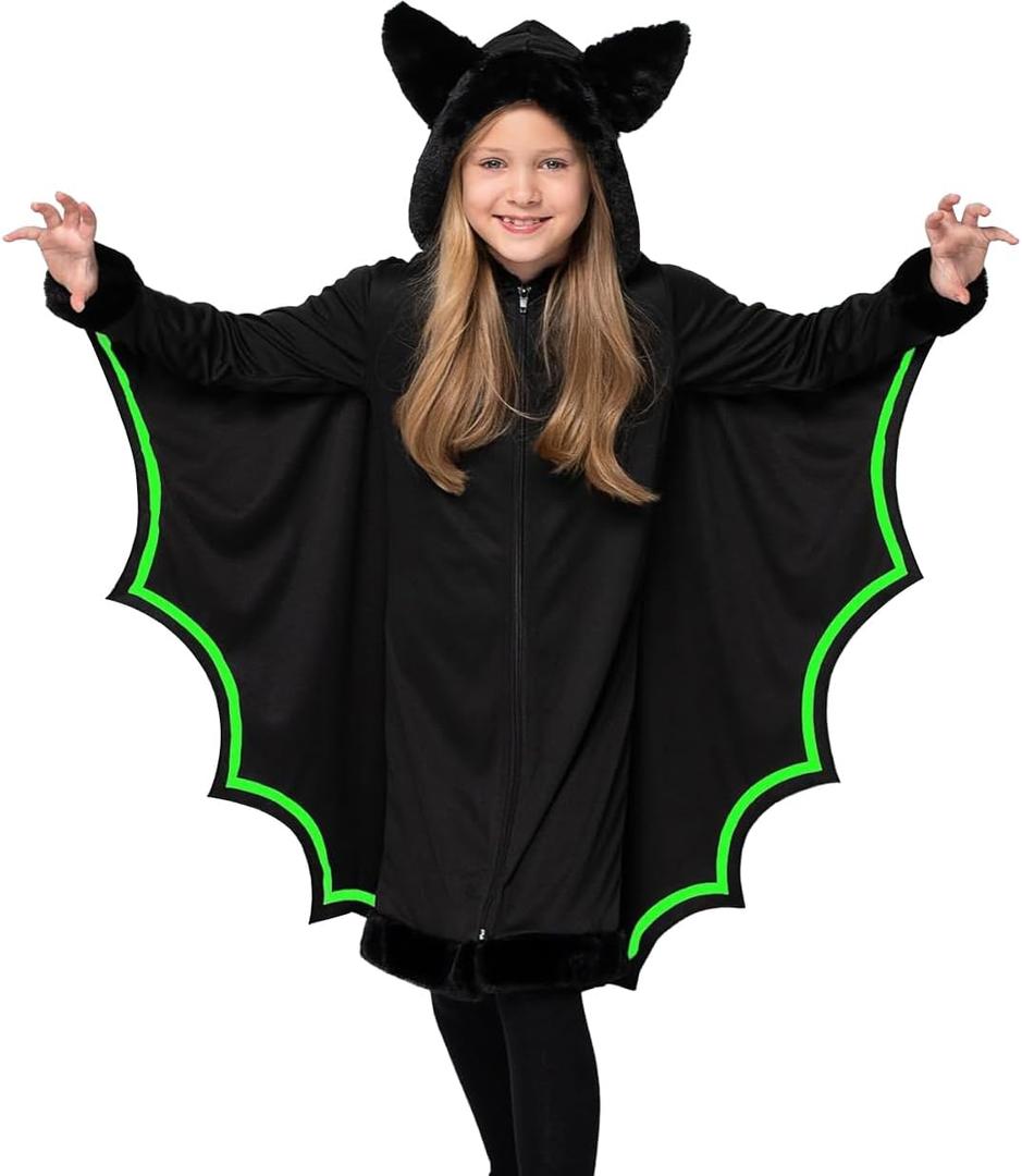 Spooktacular Creations Halloween Vampire Bat Costume Glow in the Dark, Girl Black and Silver Bat Wings Costume for Kids (Large)