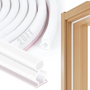20 Feet Rubber Weather Stripping Door Seal, Extra Thick D-Shape Self Adhesive Door Seal Large Gap Door Weather Strip for Window Door Frame Insulation Soundproofing Blocks Cold Drafts Noise - White