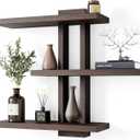yaqew Variable Wood Floating Shelves Set of 3, Wall Cube Shelves 28.35" Max, Wall Shelves for Living Room Bathroom Bedroom - Dark Walnut Color - 28.35" x 23" x 5.9" Max, 5.9" deep