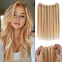 Halo Hair Extensions,Prokyvity Halo Hair Extensions Real Human Hair,Invisible Adjustable Wire Extensions for Seamless Blending 16 inch/65g Golden Brown Streaked with Bleach Blonde