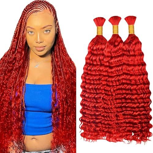 Red Braiding Hair Deep Wave Bulk Red Boho Human Hair for Braiding 26 26 26 Inch Deep Curly Burgundy Braiding Hair Bundles Human Hair Extensions