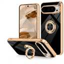 Tnarru Designed for Google Pixel 10/Pixel 10 Pro Case with Ring Stand, Support Magnetic Car Mount Rotating Finger Holder Soft TPU Cover Plating Edge Slim Phone Case for Pixel 10/10 Pro 5G Black