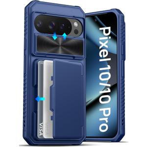 ATATOO for Google Pixel 10/Pixel 10 Pro Wallet Case, Built-in Card Holder & Slide Camera Cover & RFID Blocking, Military Grade Protection, Shockproof Case for Pixel 10/10 Pro 6.3" 2025, Blue