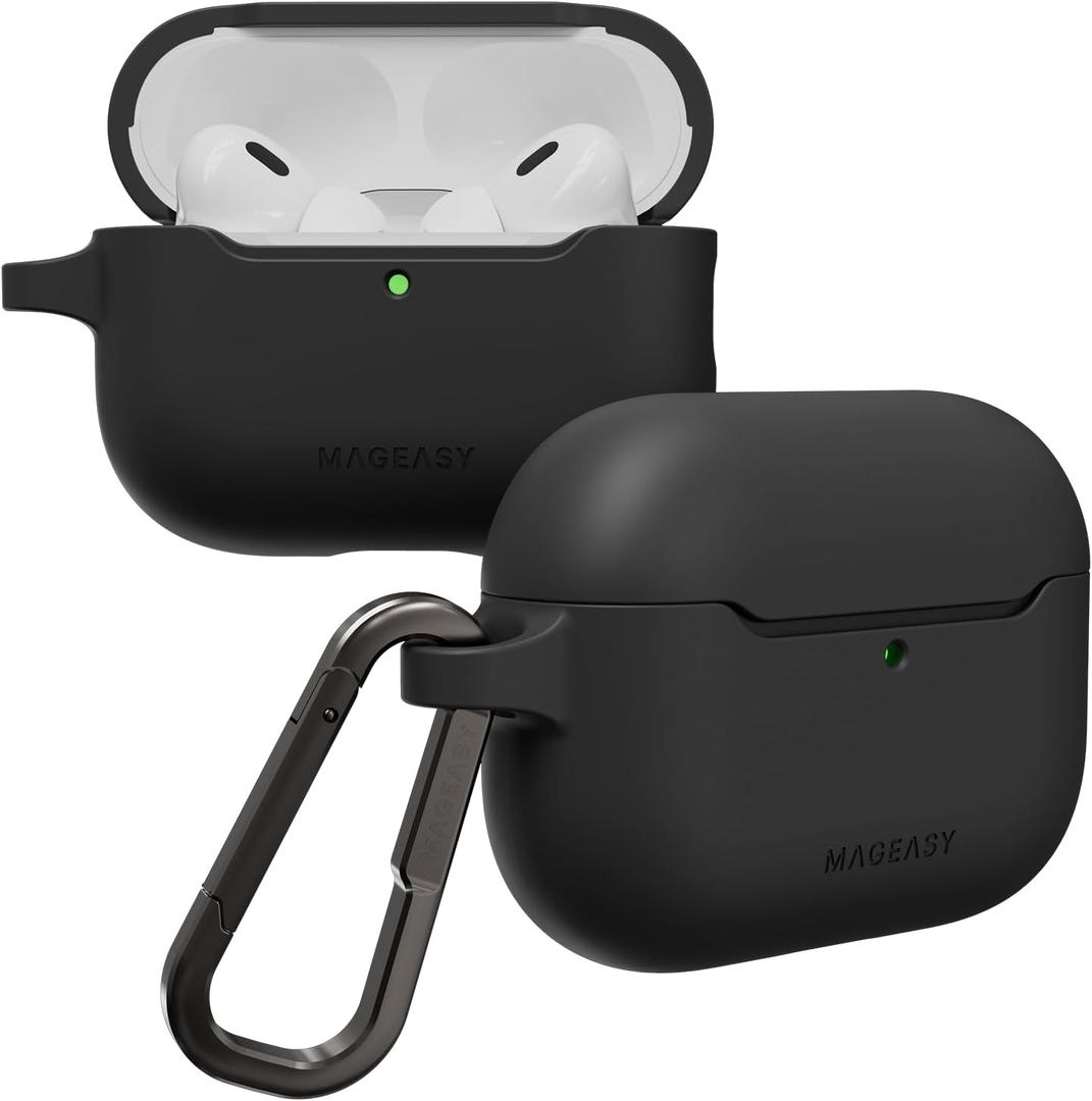 MAGEASY Designed for AirPods Pro 3 Case - Shockproof Protective Case for AirPods Pro 3, Stain-Resistant, Smooth & Skin-Friendly, Support Wireless Charging - Skin (Black)