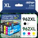 962xl Ink Cartridges Combo Pack for HP 962XL Black and Color Replacement for HP OfficeJet Pro 9010e 9015e 9010 9012 9015 9018 9025 Printers (4-Pack Black Cyan Magenta Yellow) (962-4P) 