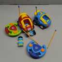 Prextex 2 Pack Cartoon Remote Control Cars for Toddlers - Police Car and Race Car with Steering Wheel Controllers and Lights - Different Frequencies So Both Can Race Together - Toddler Gift 18+ Months