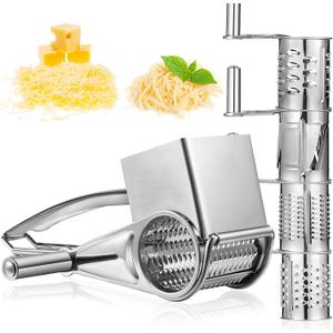 Honoson Rotary Cheese Grater Stainless Steel Handheld Rotary Parmesan Grater Cheese Cutter Slicer Shredder with 4 Stainless Drum for Grating Hard Chocolate Nuts Kitchen Tool