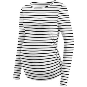 LOMON Maternity Shirts Long Sleeve Thermal Tops Side Ruched Casual Tshirt Crewneck Fleece Base Layer for Pregnant Women (S)