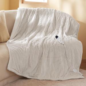 Bedsure Heated Blanket Electric Throw - Soft Ribbed Flannel Electric Blanket, Heating with 4 Time Settings, 6 Heat Settings, and 3 hrs Timer Auto Shut Off, Gift for Grandma (50x60 inches, Cream)