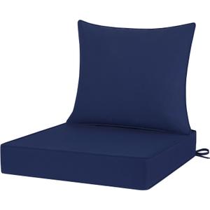 Outdoor Chair Cushions 24x24, Patio Furniture Cushions with Removable Cover, Outdoor Deep Seat Cushion Set with Ties and Handle, Waterproof Outdoor Cushions for Chair Sofa Couch, Navy