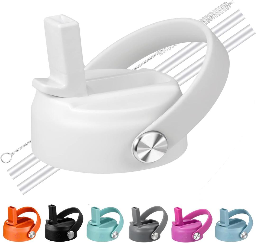 Lids with Straw for Hydroflask Wide Mouth 20 32 40 oz, Flex Straw Lid Fit for Hydro Flask Sports Water Bottles, Flexible Handle Replacement Lid Straws Cap Top Accessories (1 Pcs, White)