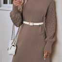 HUUSA Winter Dresses for Women 2025 Fall Puff Long Sleeve Sweaters Loose Mock Neck Outfits Sexy Mini Dress Going Out (Brown, L)