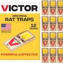 Victor M205 Wide Pedal Humane Snap Rat Traps Indoor for Home, Plastic Pedal, Sustainably Sourced FSC Wood - 6 Wooden Traps