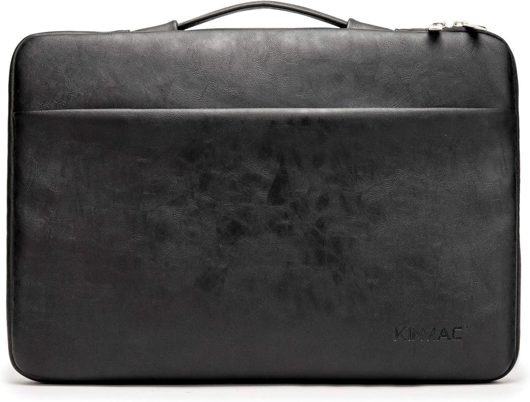 Kinmac 360 Degree Protective Laptop Sleeve Case Bag with Handle for MacBook Air 15 inch and 15 inch-15.6 inch HP Lenovo Dell ASUS Acer Notebook Computer (Black PU)