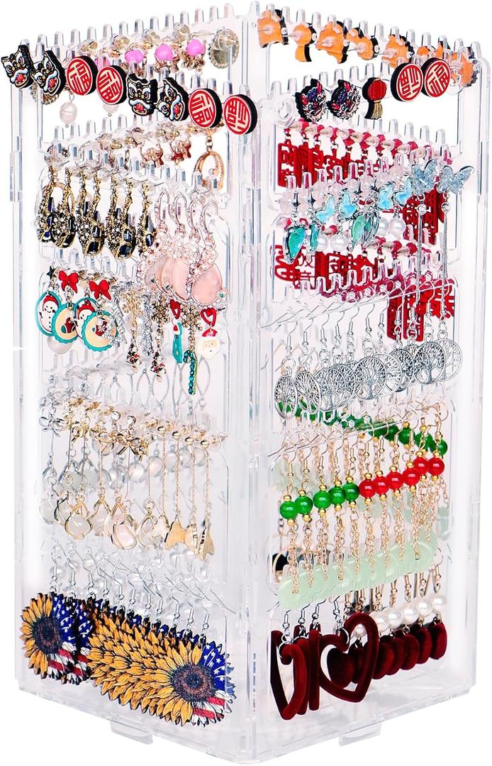 360 Rotating Earring Holder Organizer Stand,5 Tiers Acrylic Jewelry Organizers and Storage,Stud Earring Organizers and Storage,228 Holes and 232 Grooves for Earrings Necklaces chain bracelet (5-Tier,Clear)