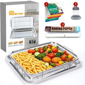 Air fryer Basket,Stainless Steel Oven Air Fryer Pan and Tray,Non-stick Air Fry Basket for Oven,Air Fryer Rack for Cooking Baking and Broiling 15.7"x11.6"-M (Argen)