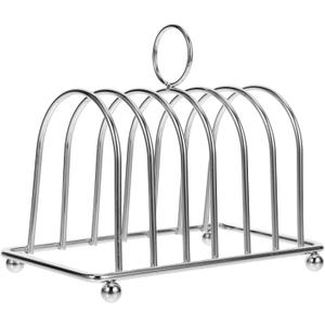 DOITOOL Stainless Steel Toast Rack 6-Slice Bread Holder Stand with Ball Feet and Carry Handle Desktop Bread Storage Rack for Kitchen and Breakfast 5.70X4.72X3.38In