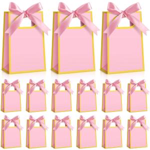 Kolldenn 24 Pcs Small Gift Bags with Bow 6.3 x 3.9 x 2.8 Inch Thank You Gift Bags Elegant Mini Paper Bag with Handles for Wedding Bridal Birthday Baby Shower Bridesmaid Party Favors(Pink)