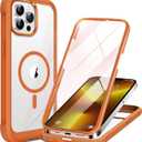 Miracase for iPhone 13 Pro Case 6.1",Full-Body Protection,Clear Bumper Case with Built-in 9H Tempered Glass Screen Protector,Military-Grade Drop Protection Outdoor Phone Case for iPhone 13 Pro, Orange