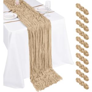 10 Pack Beige Cheesecloth Table Runner 17x108 Inch Boho Gauze Cheese Cloth Table Runners for Wedding Party Baby Shower Birthday Home Decor