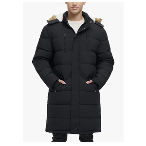 Men's Extra Long Fleece Puffer Jacket Outerwear Winter Coats Hooded Parka Warm Water-resistant Cold Weather, XL