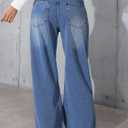 Women Baggy Jeans High Waisted Loose Fit Vintage Oversized Wide Leg Long Denim Pants Trousers (Blue)