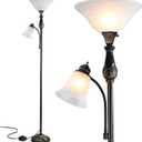 Torchiere Floor Lamps for Living Room & Bedroom, 71" Vintage Victorian Floor lamp with Reading Light, Tall Corner Standing Farmhouse Lamp for with Glass Shade Home Office Decor, Black