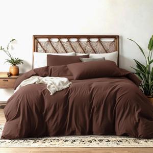 Cocoa Brown Duvet Cover Queen Size - Pre-Washed Bedding - 160 GSM Ultra Soft Duvet Cover Set with 2 Pillow Shams - 3 Pieces(Cover Only, No Insert)