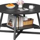 Coffee Table for Living Room, Round Coffee Table, Small Circle Coffee Table with Storage, Modern Wood Round Center Table for Home Office, Small Space, Easy Assembly, Black, Regular