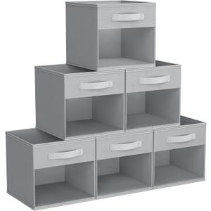 DIMJ Storage Cubes, 11x 11 inch Cube Storage Bin, 6 Pack Closet organizers and storage Bins with Window, Collapsible Baskets with Handle for Shelves, Clothes, Toys, Books (Grey) (Gray)