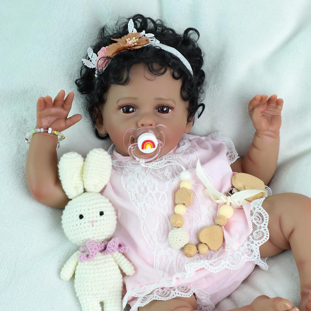 SCOM Reborn Baby Dolls Black Girl - 20 Inch African American Realistic Newborn Girl Doll, Lifelike Weighted Soft Body, Christmas Birthday Gift for Kids Age 3+